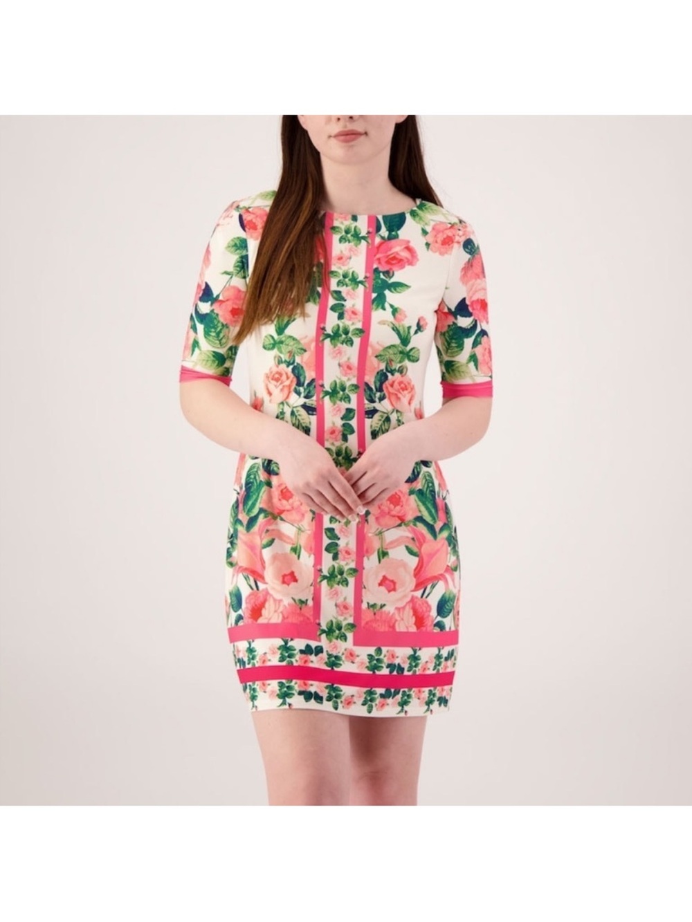 Eliza J Rose Floral Garden Party Border Print Shift Dress Size 12